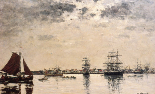 Antwerp, boats on the River Scheldt, vintage artwork by Eugène-Louis Boudin, 12x8" (A4) Poster