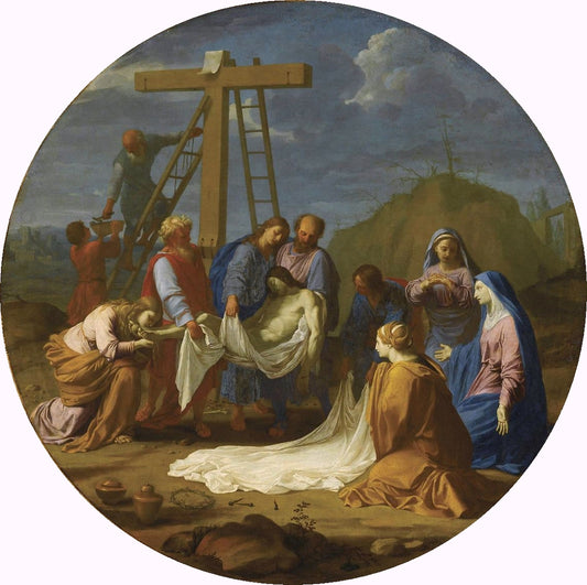Descent of the Cross, vintage artwork by Eustache Le Sueur, 12x8" (A4) Poster