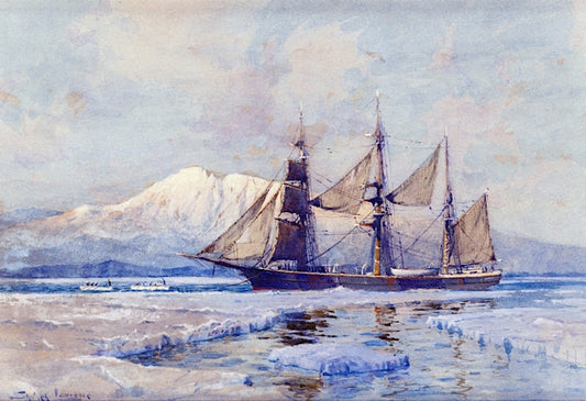 Whaling Ship in Alaska, vintage artwork by Sydney Mortimer Laurence, 12x8" (A4) Poster
