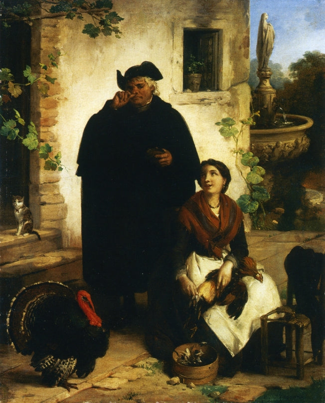 Il Parroco e la Perpetua, vintage artwork by Angelo Inganni, A3 (16x12") Poster Print