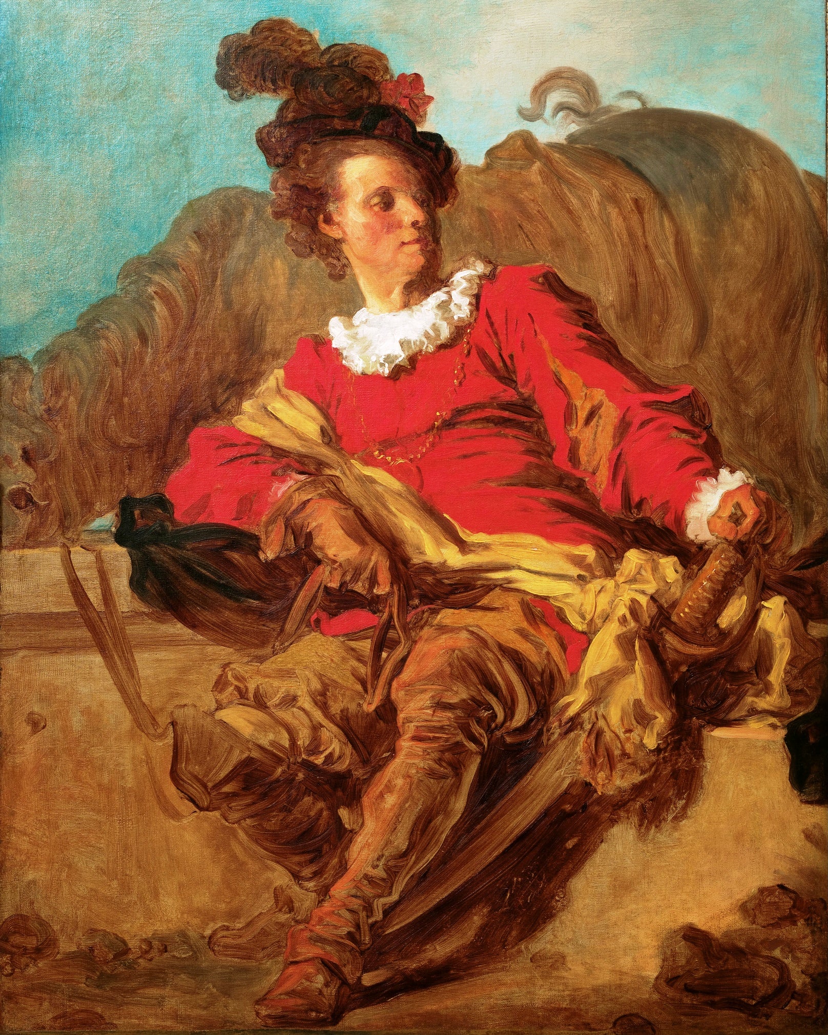 Jean-Claude Richard, Abbot of Saint-Non, Dressed 'a l'Espagnole', vintage artwork by Jean-Honore Fragonard, 12x8" (A4) Poster