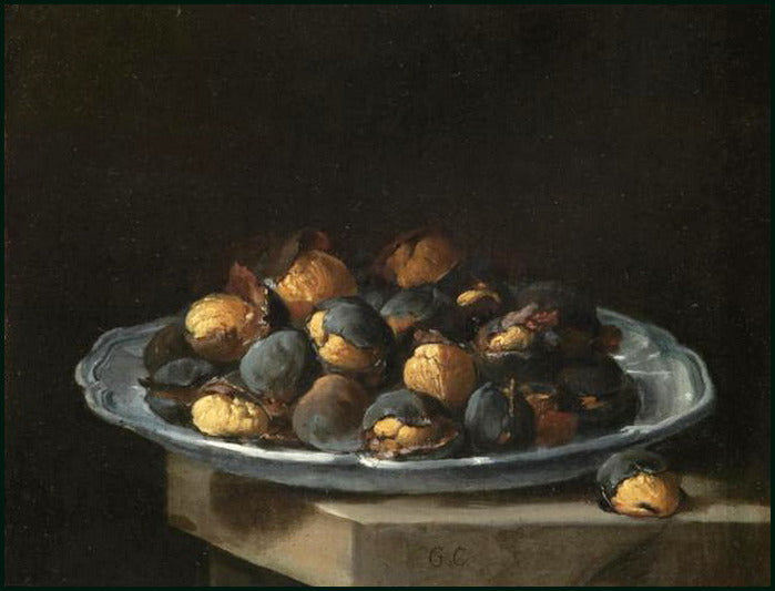 Still Life with Roasted Chestnuts, vintage artwork by Giacomo Ceruti, 12x8" (A4) Poster