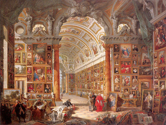 Interior of a Picture Gallery with the Collection of Cardinal Silvio Valenti Gonzaga, vintage artwork by Giovanni Paolo Panini, 12x8" (A4) Poster