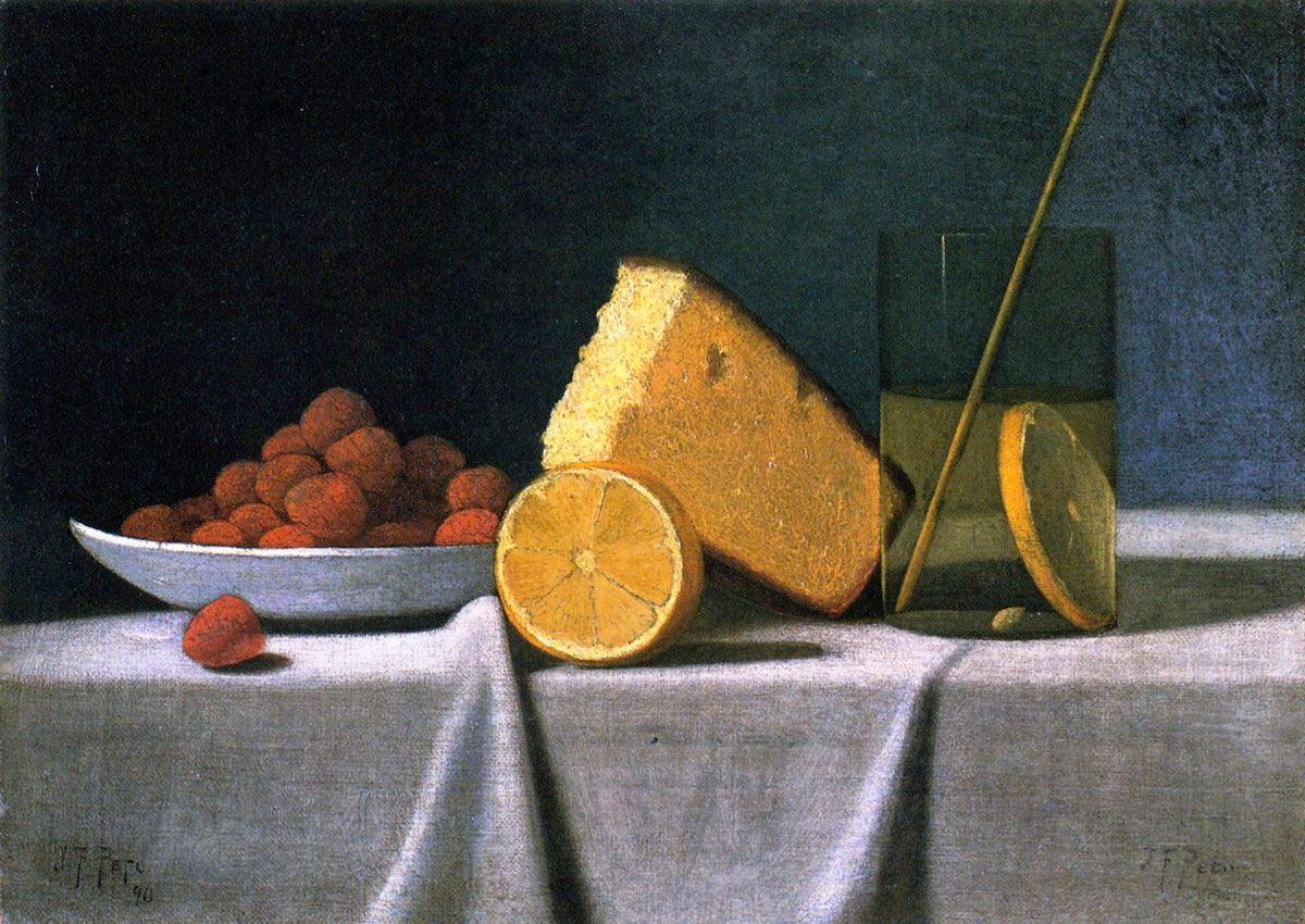Cake, Lemon, Strawberries and Glass, vintage artwork by John Frederick Peto, 12x8" (A4) Poster