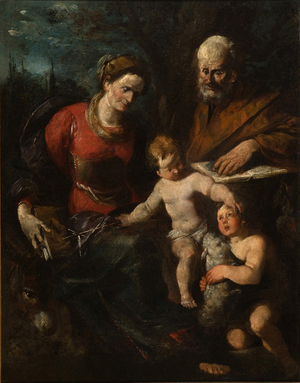 Saints Anne, Joachim and John the Baptist with the Infant Jesus, vintage artwork by Gioacchino Assereto, 12x8" (A4) Poster