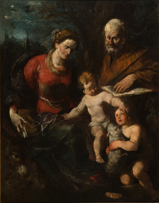 Saints Anne, Joachim and John the Baptist with the Infant Jesus, vintage artwork by Gioacchino Assereto, 12x8" (A4) Poster