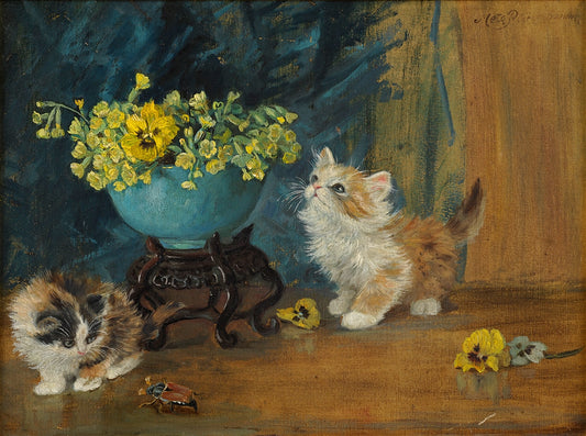Curious kittens, vintage artwork by Meta Plückebaum, 12x8" (A4) Poster