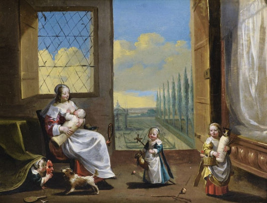 The Allegory of Childhood, vintage artwork by Charles Le Brun, 12x8" (A4) Poster