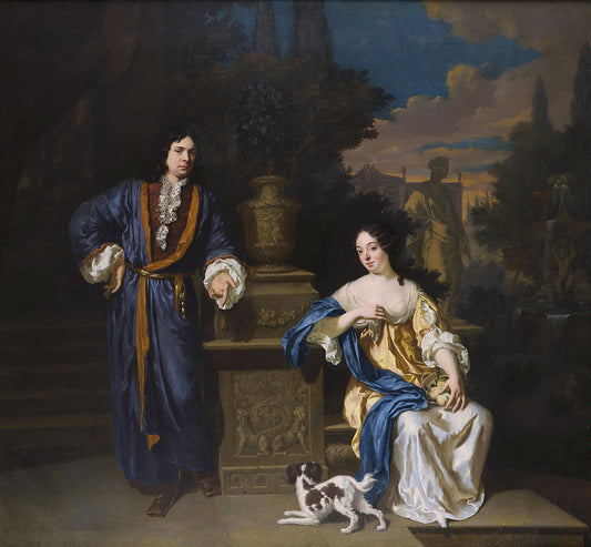 A Gentleman and a Lady in a Park, vintage artwork by Jan Verkolje, 12x8" (A4) Poster
