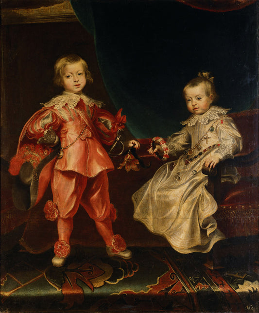 Double portrait of King Ferdinand IV with his sister Archduchess Maria Anna as children, vintage artwork by Frans Luyckx, 12x8" (A4) Poster