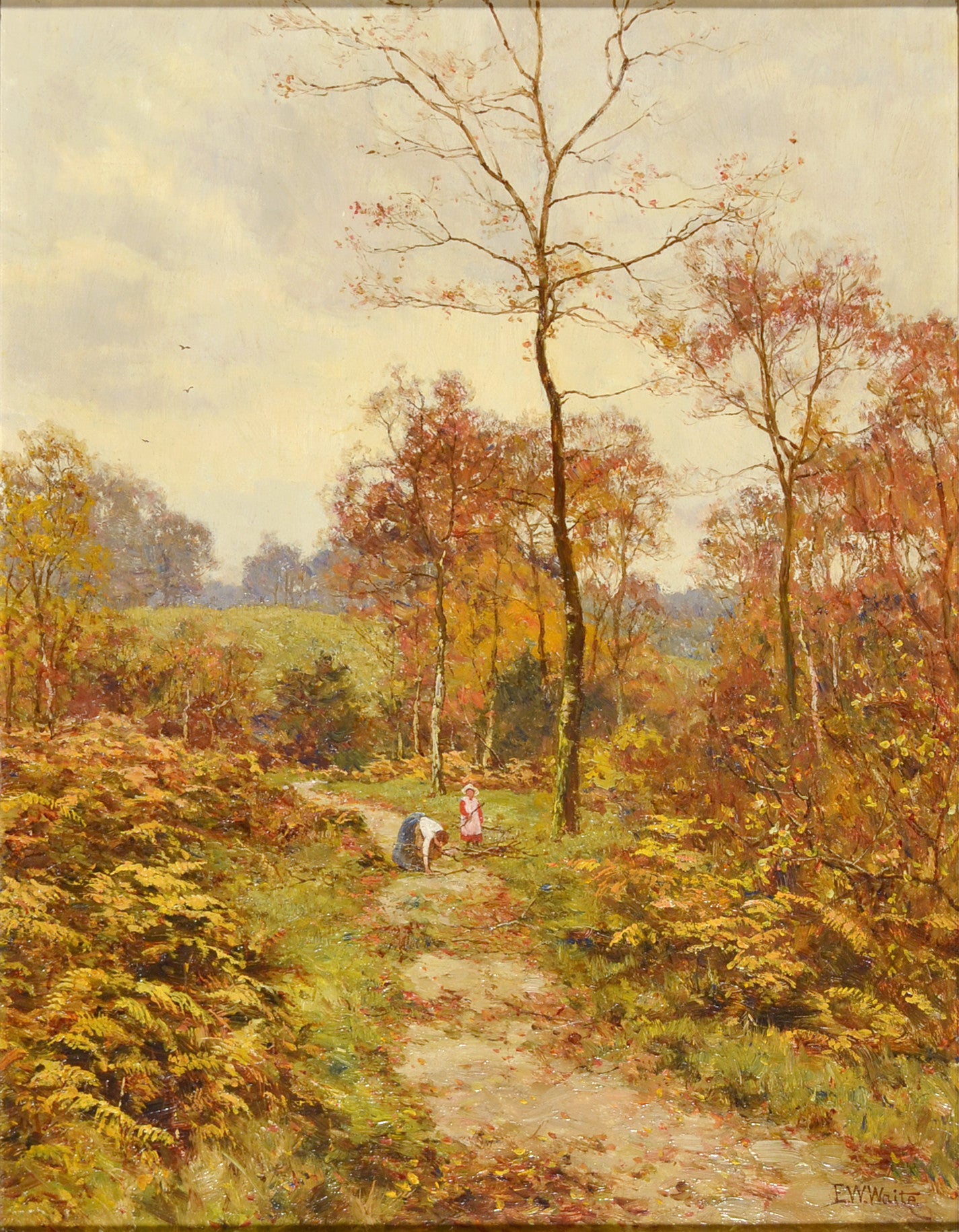 A Woodland Path in Autumn, vintage artwork by Edward Wilkins Waite, 12x8" (A4) Poster