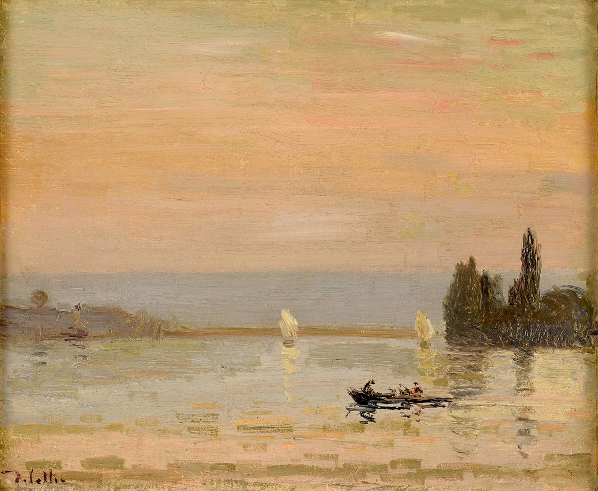 Lake with a rowing boat, vintage artwork by Joseph Delattre, 12x8" (A4) Poster