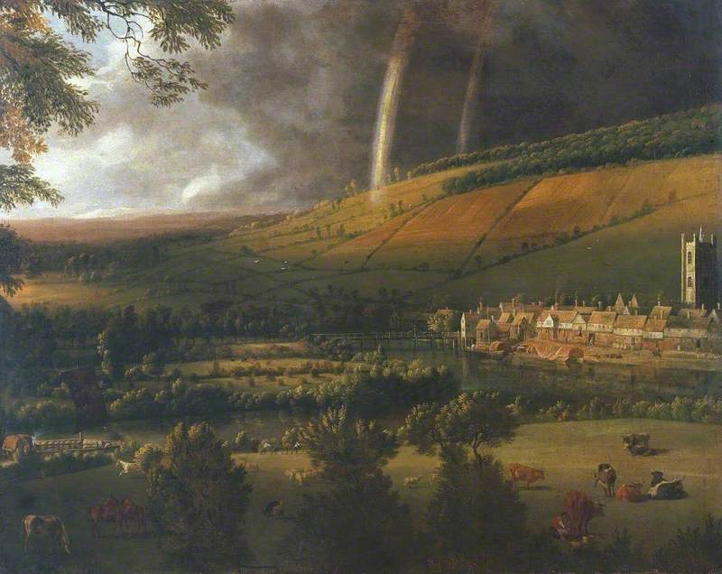 Landscape with Rainbow:  Henley-on-Thames, vintage artwork by Jan Siberechts, 12x8" (A4) Poster