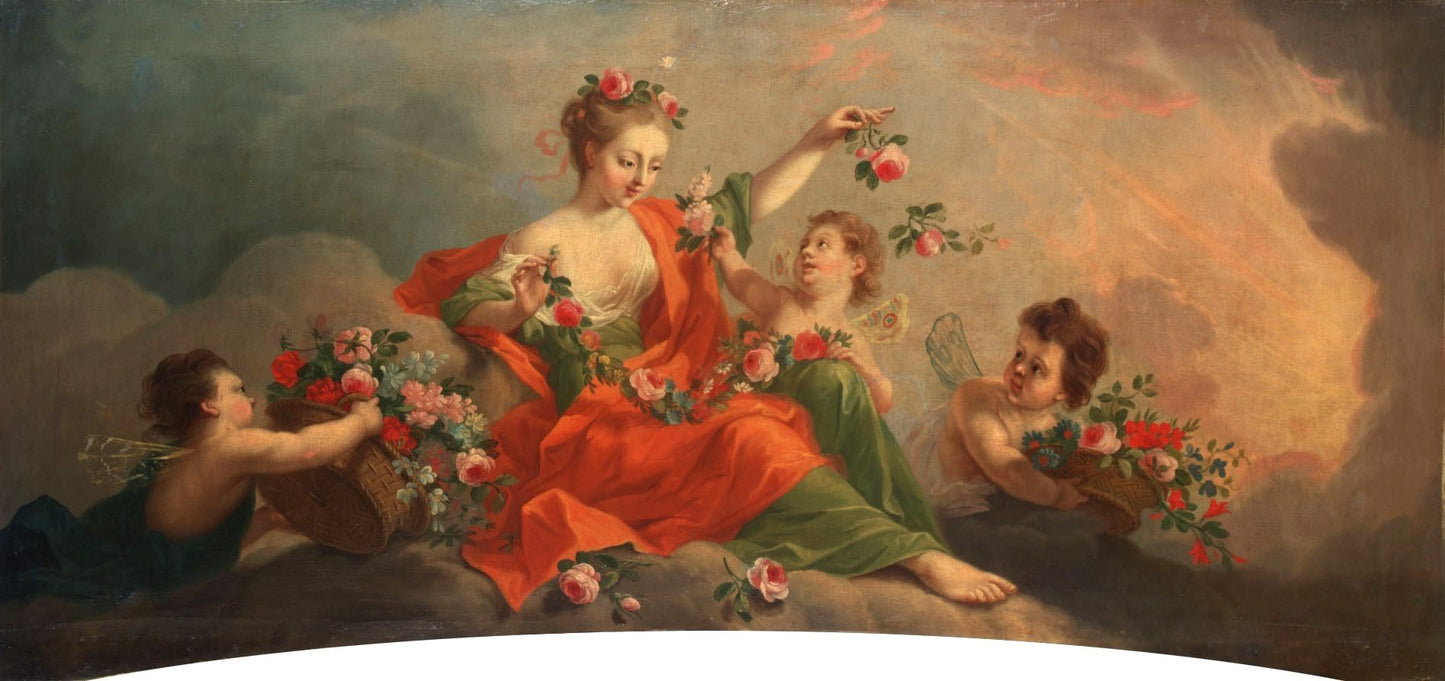 Aurora with Three Putti Offering Flowers, vintage artwork by Johann Heinrich Tischbein the Elder, 12x8" (A4) Poster