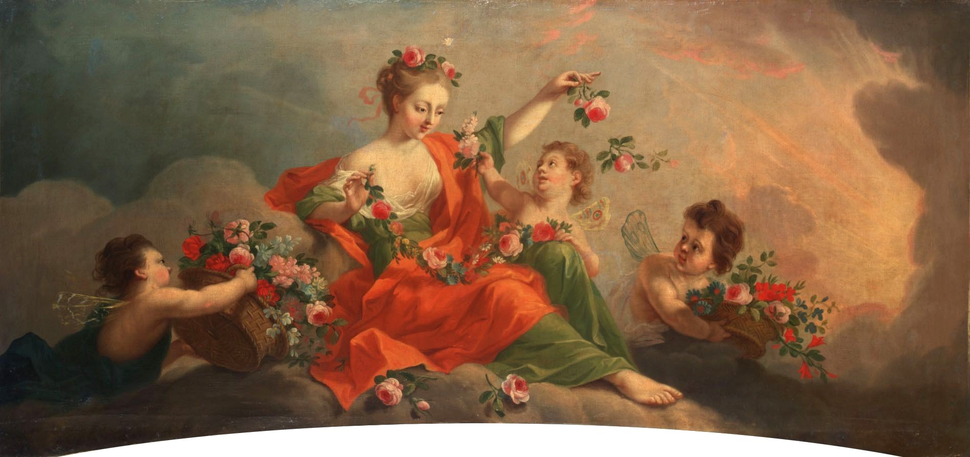 Aurora with Three Putti Offering Flowers, vintage artwork by Johann Heinrich Tischbein the Elder, 12x8" (A4) Poster