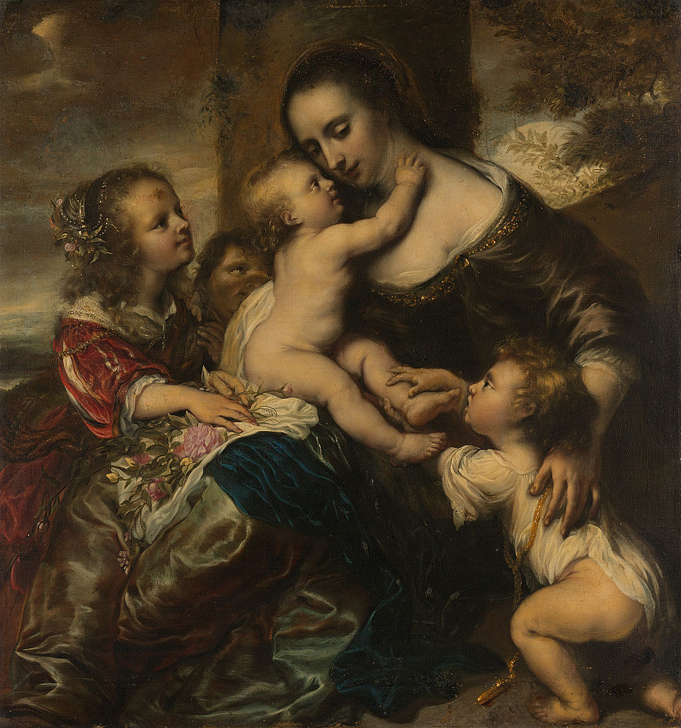 Portrait of a woman with four children, vintage artwork by Jurgen Ovens, 12x8" (A4) Poster