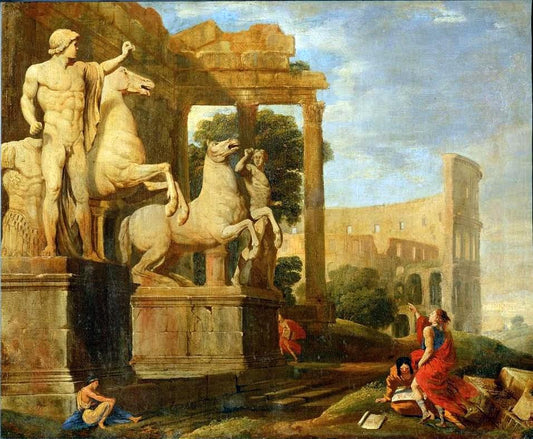 Landscape with the Dioscuri, vintage artwork by Jean Lemaire, 12x8" (A4) Poster