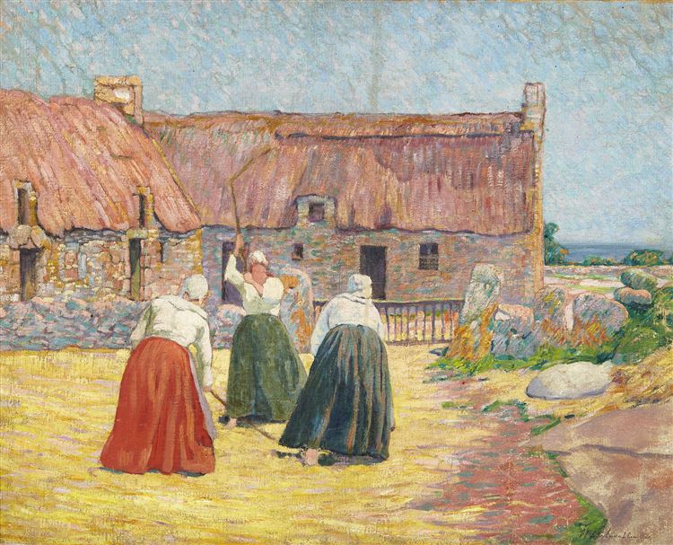 Bretonnes with Flax Harvest by Henri DeLavallee,A3(16x12")Poster