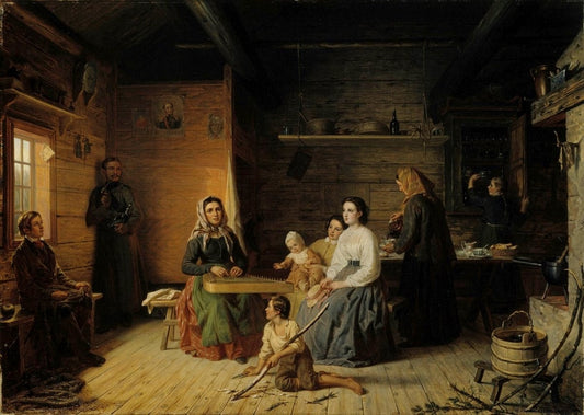 Playing the Kantele in a Peasant Cottage, vintage artwork by Robert Wilhelm Ekman, A3 (16x12") Poster Print
