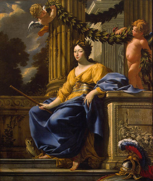 Allegorical Portrait of Anna of Austria as Minerva, vintage artwork by Simon Vouet, 12x8" (A4) Poster