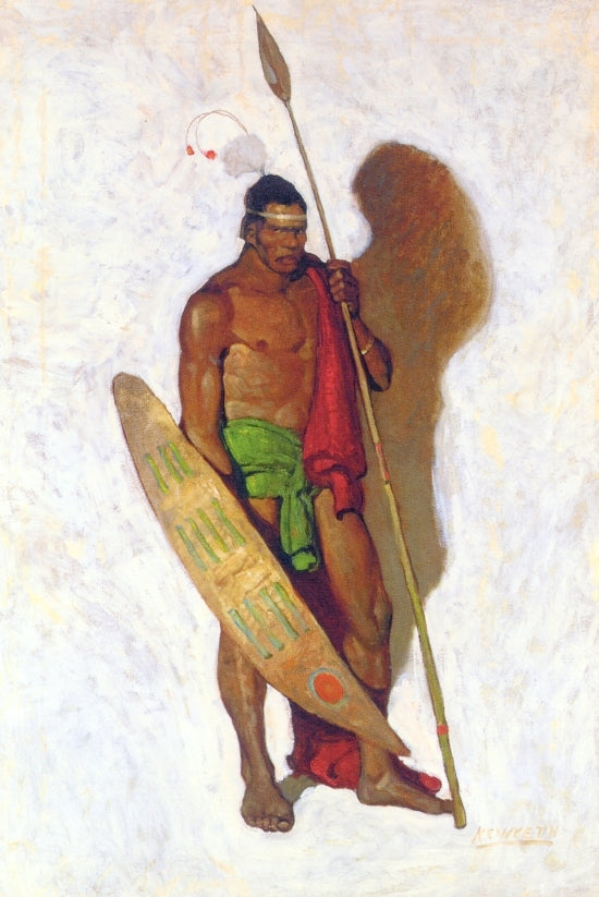 African Warrior, vintage artwork by Newell Convers (N.C.) Wyeth, 12x8" (A4) Poster