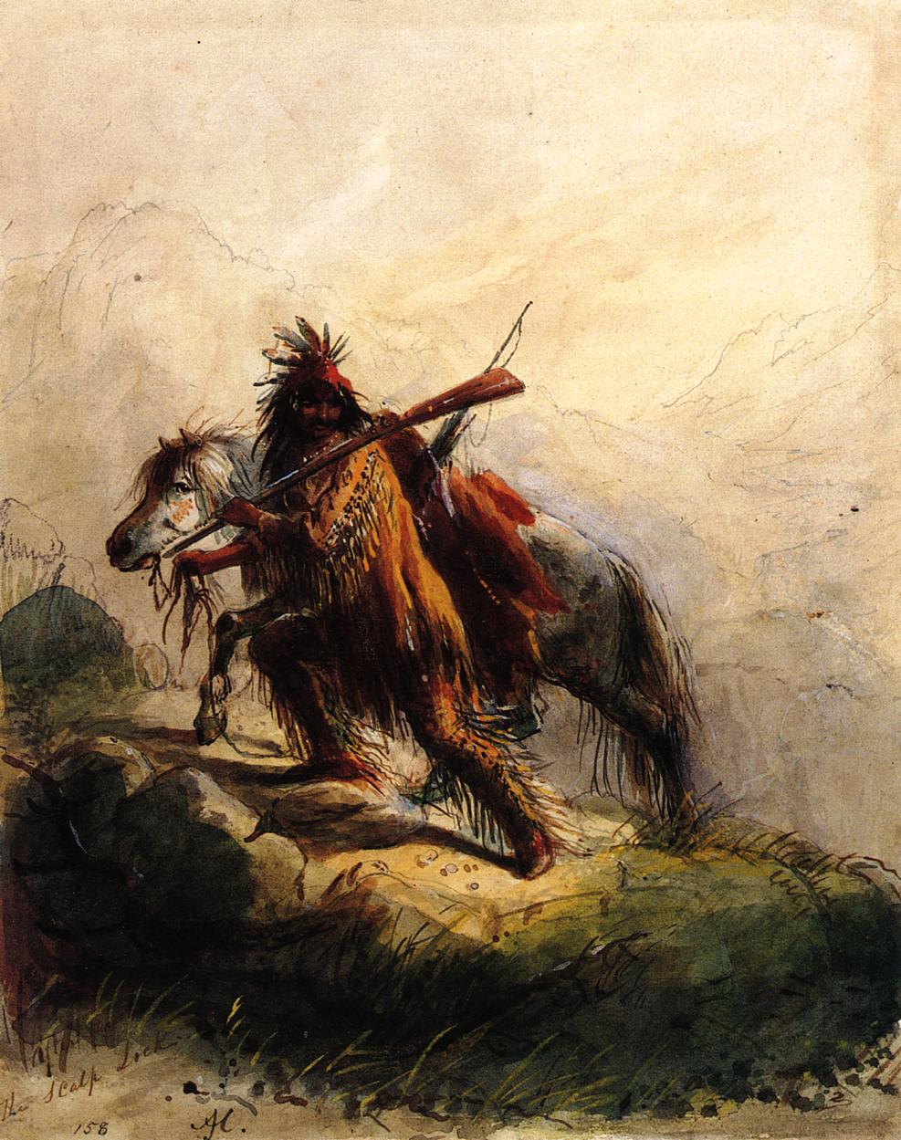 After the Battle - The Scalp Lock, vintage artwork by Alfred Jacob Miller, A3 (16x12") Poster Print