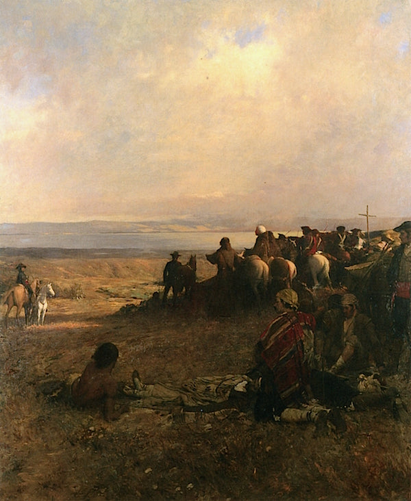 Discovery of the Bay of San Francisco by  Portolá, vintage artwork by Arthur Matthews, 12x8" (A4) Poster