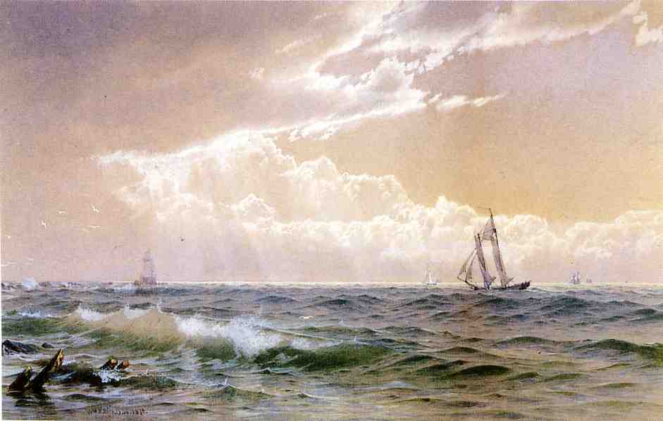 Coastal Scene with Sailboats, vintage artwork by William Trost Richards, 12x8" (A4) Poster