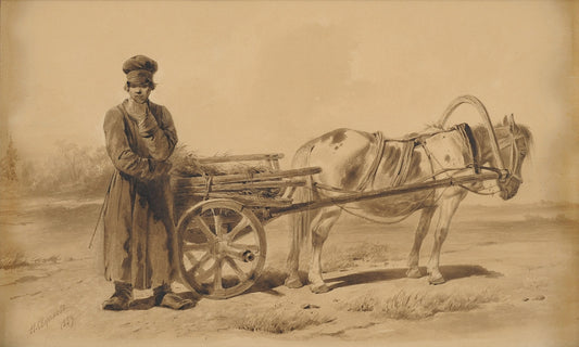 Russian Peasant with Hay Cart, vintage artwork by Nikolai Sverchkov, A3 (16x12") Poster Print