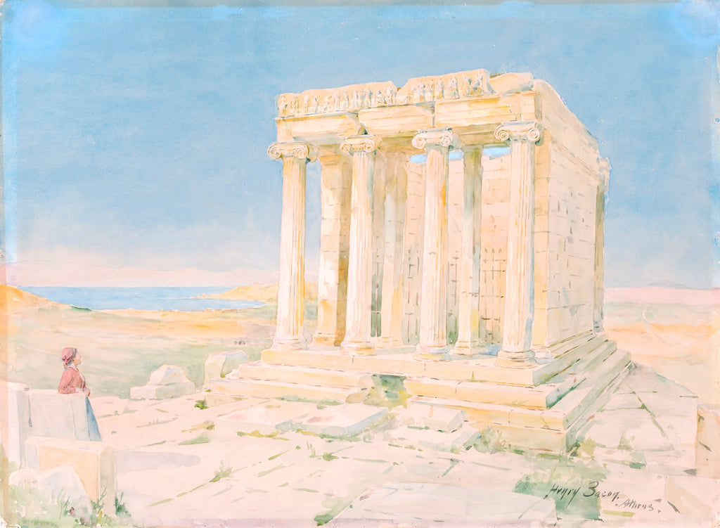 Temple of Nike Apteros, vintage artwork by Henry Bacon, 12x8" (A4) Poster
