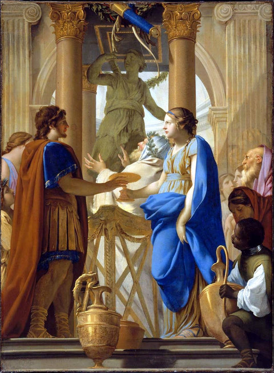Camma Offers the Poisoned Wedding Cup to Synorix in the Temple of Diana, vintage artwork by Eustache Le Sueur, 12x8" (A4) Poster