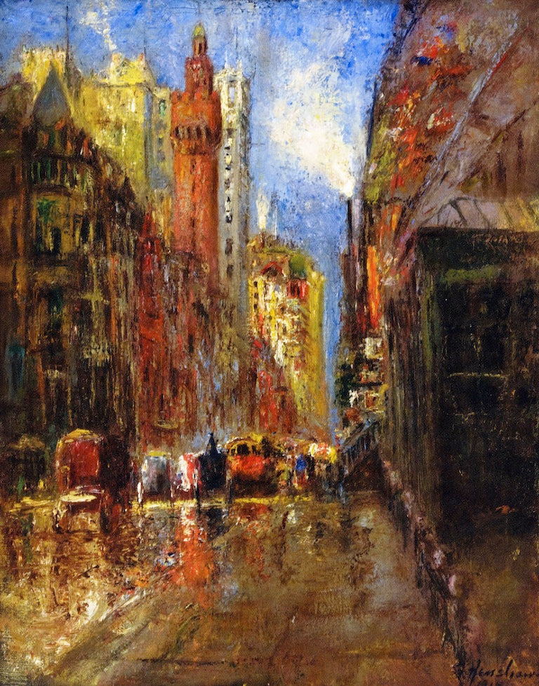 Madison Avenue after the Rain, vintage artwork by Glen Cooper Henshaw, 12x8" (A4) Poster