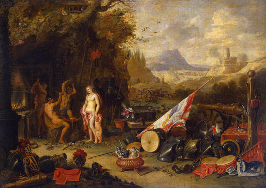 Venus at the Forge of Vulcan (Allegory of the Fire), vintage artwork by Jan van Kessel the Elder, 12x8" (A4) Poster