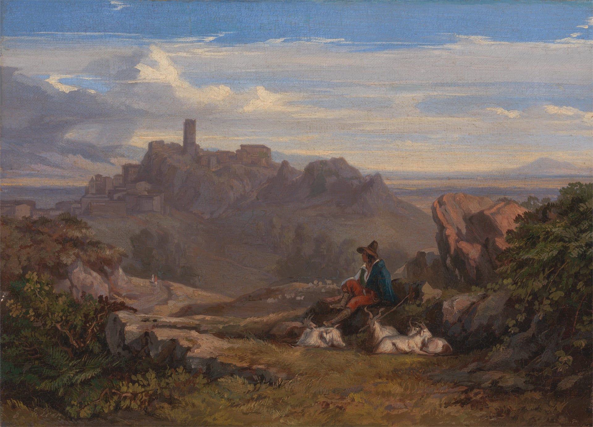 Landscape with Goatherd, vintage artwork by Edward Lear, A3 (16x12") Poster Print