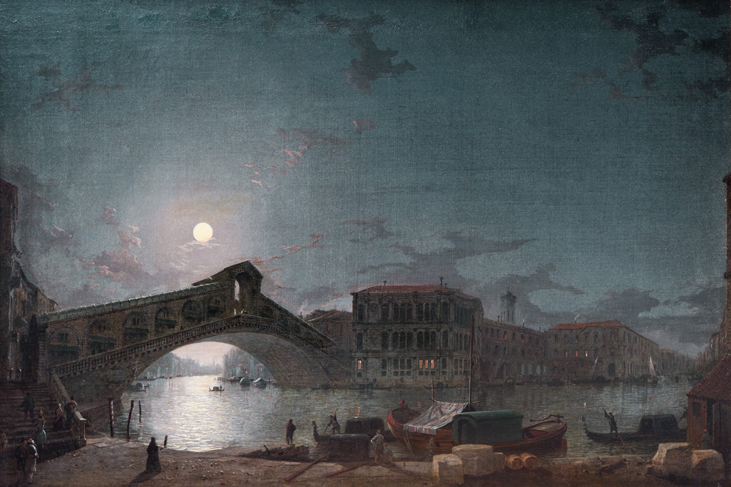 The Rialto Bridge, Venice, by  Moonlight, vintage artwork by Henry Pether, 12x8" (A4) Poster