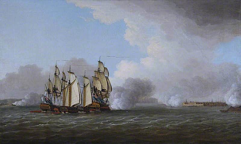 The Passage of the Hudson River, 13 July 1776, vintage artwork by Dominic Serres, 12x8" (A4) Poster