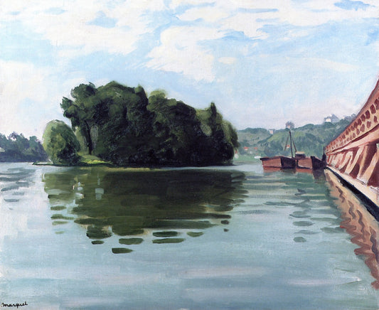 Barges at Mericourt, vintage artwork by Albert Marquet, 12x8" (A4) Poster