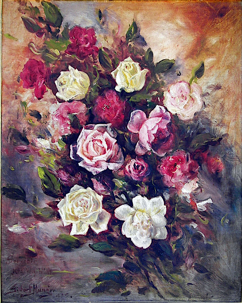 Mrs. White's Souvenir Roses, vintage artwork by Gilbert Munger, 12x8" (A4) Poster