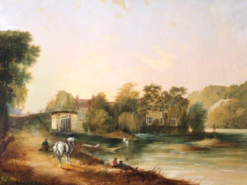 Boulter's Lock and Ray Mill House, Maidenhead, Berkshire, vintage artwork by Edmund John Niemann, A3 (16x12") Poster Print