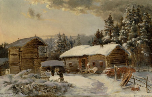 Farmhouse in Winter, vintage artwork by Aukusti Uotila, 12x8" (A4) Poster