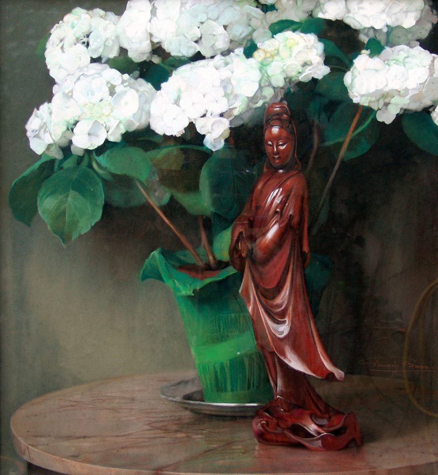  Life with Chinese Figure and White Hortensia by Firmin Baes,16x12(A3) Poster
