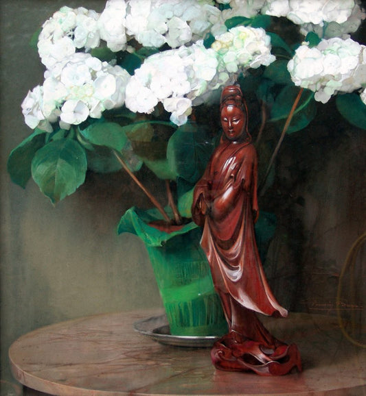  Life with Chinese Figure and White Hortensia by Firmin Baes,16x12(A3) Poster
