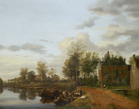 A Country House on the Vliet near Delft, vintage artwork by Jan van der Heyden, 12x8" (A4) Poster