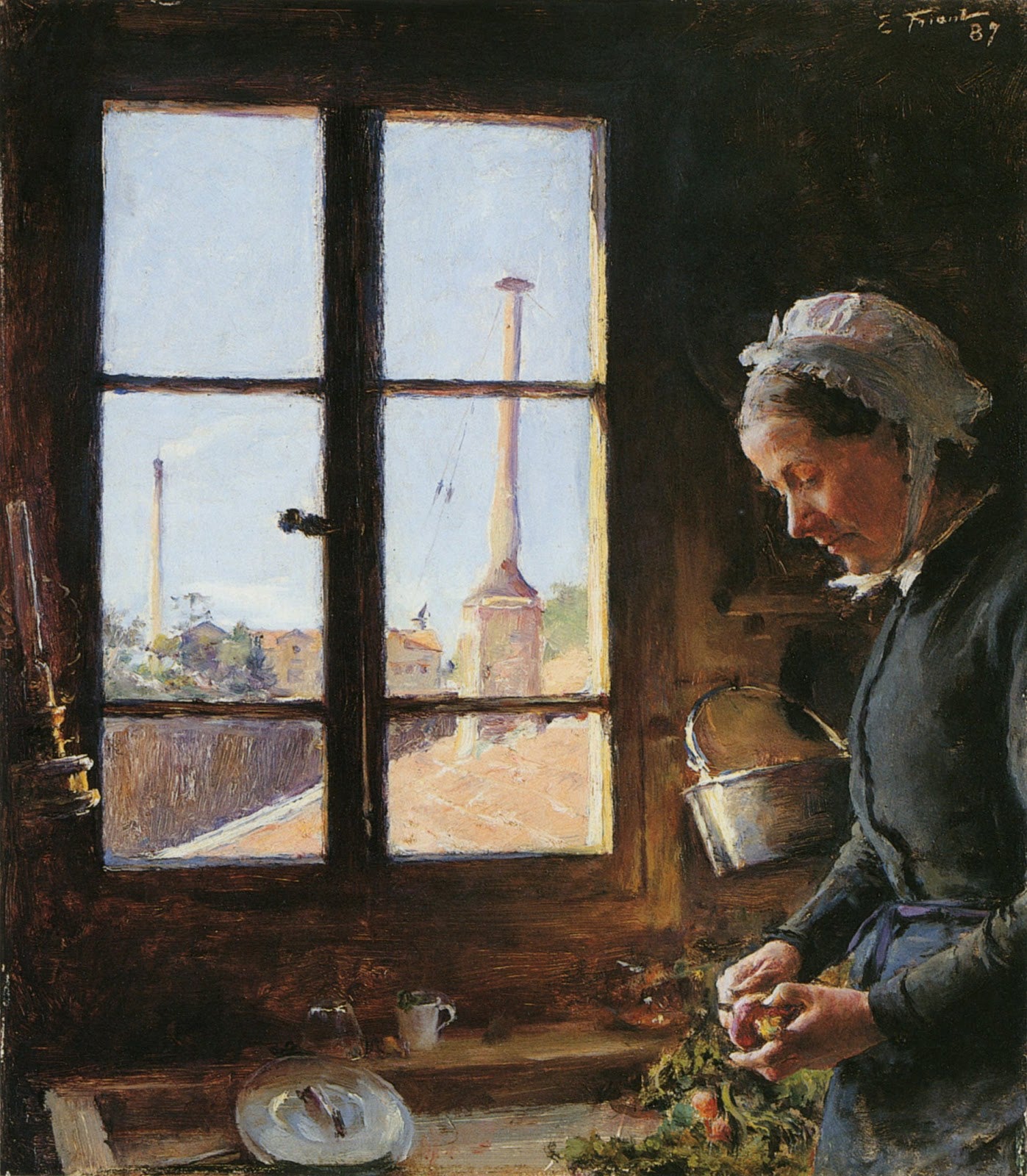 mere epluchant un navet, devant une fenêtre by emile Friant,A3(16x12")Poster