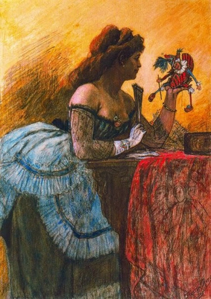 The Woman and the Jumping Jack, vintage artwork by Felicien Rops, 12x8" (A4) Poster