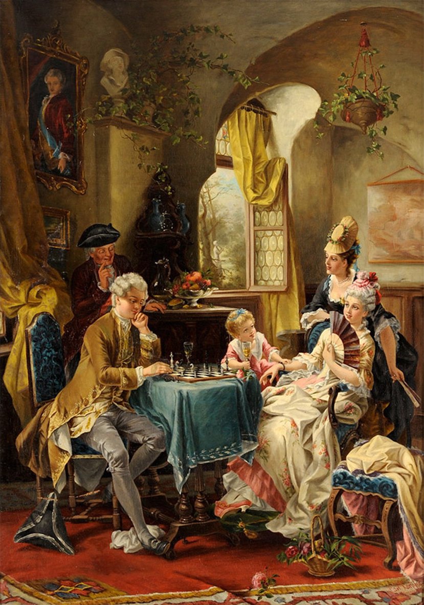 The Chess Game, vintage artwork by Carl Herpfer, 12x8" (A4) Poster