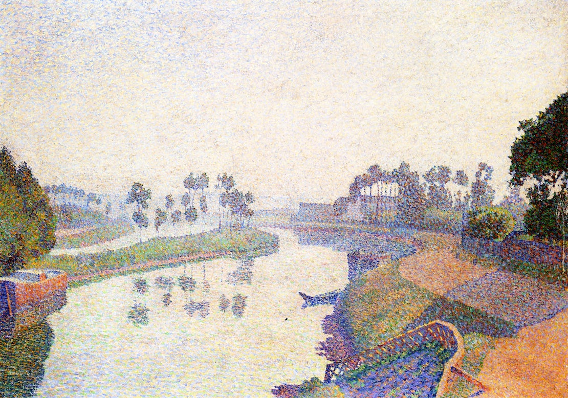 by  the Oise at Dawn, Pontoise, vintage artwork by Louis Hayet, 12x8" (A4) Poster