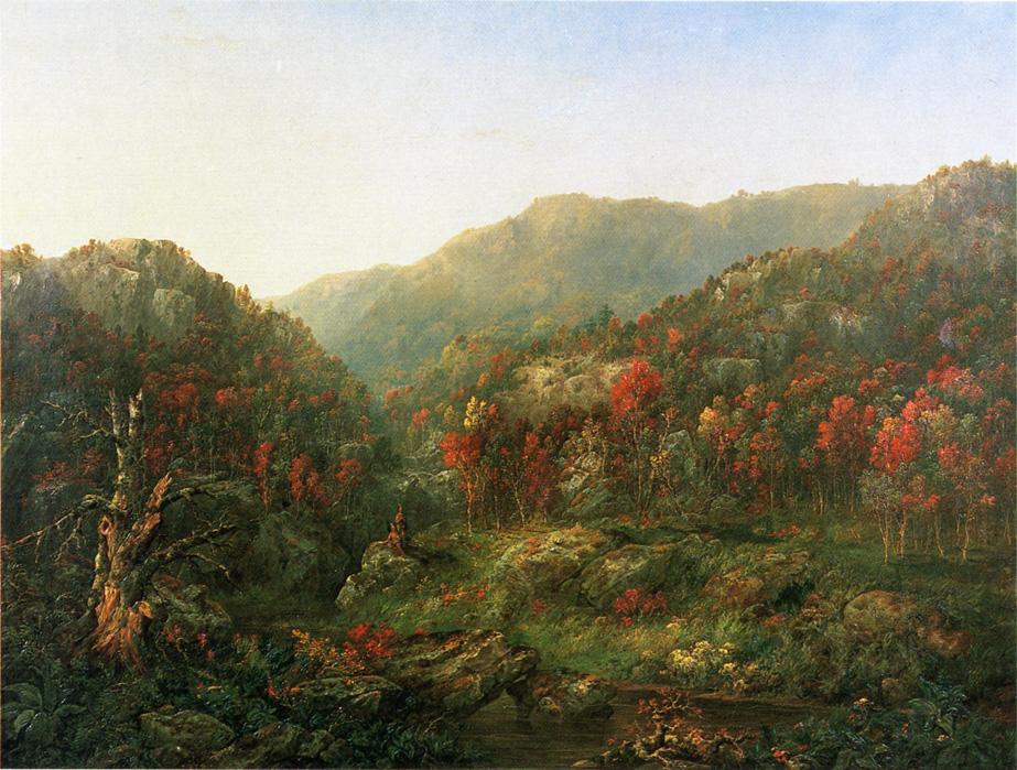 Landscape with Two Indians, vintage artwork by William Mason Brown, 12x8" (A4) Poster
