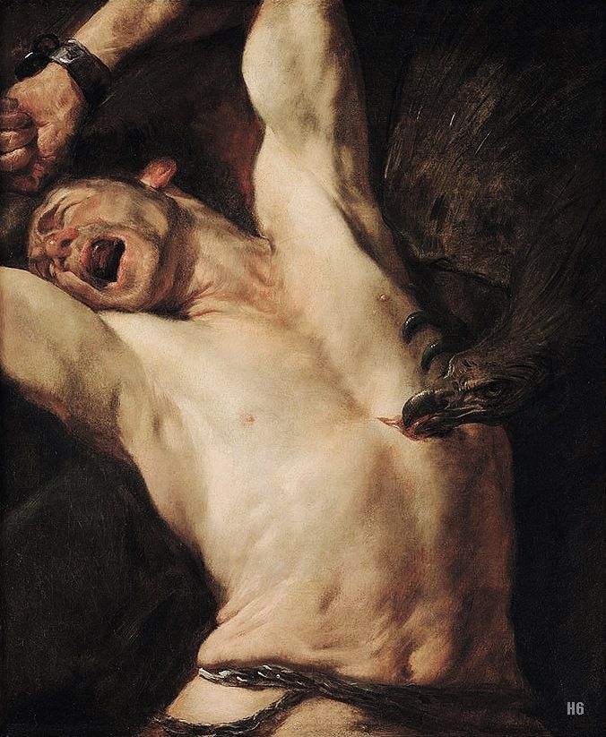 The Torture of Prometheus, vintage artwork by Gioacchino Assereto, 12x8" (A4) Poster