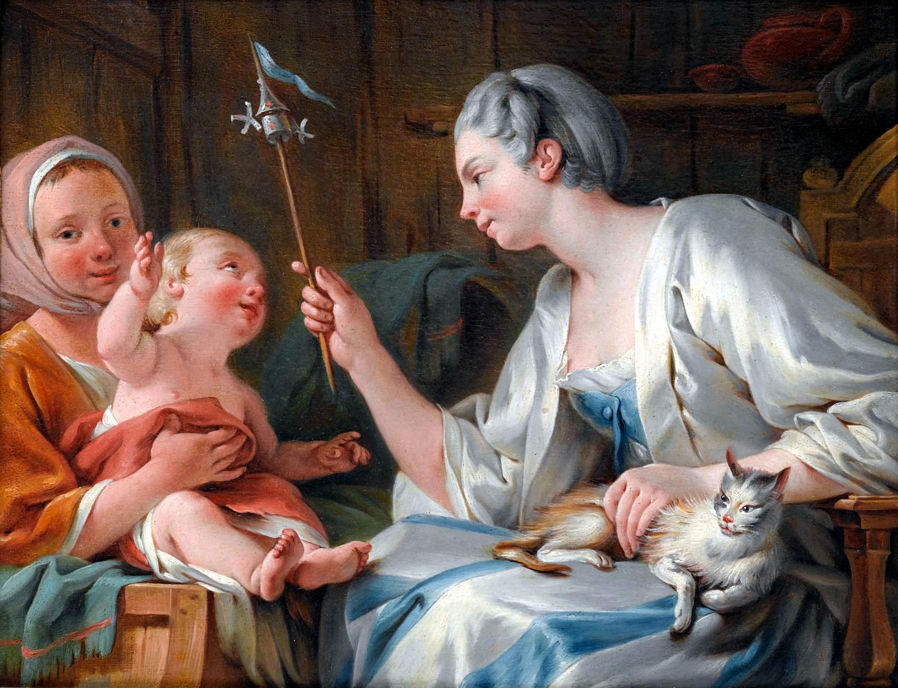 The Child of a Savoyard being Entertained by  a Pinwheel, vintage artwork by Noel Halle, 12x8" (A4) Poster